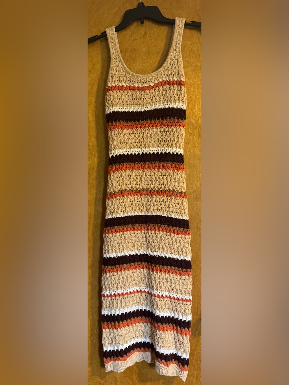 Beige Striped Crochet Maxi Dress double layered - Tank Style size S